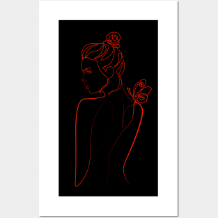 Minimalist Women Face . One Line Art. Posters and Art